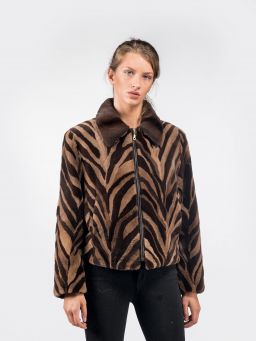Zip Up Beige Brown Mink Fur Jacket