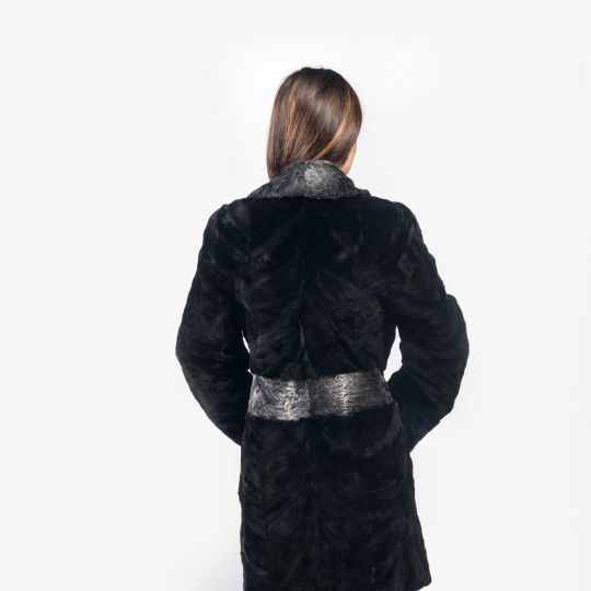 Black Sheared Mink Fur Jacket Lenght Knee