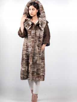 Brown White Mink Fur Coat