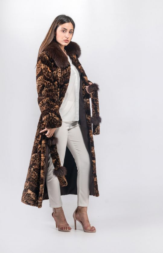 Brown Beige Velvet Mink Long Fur Coat