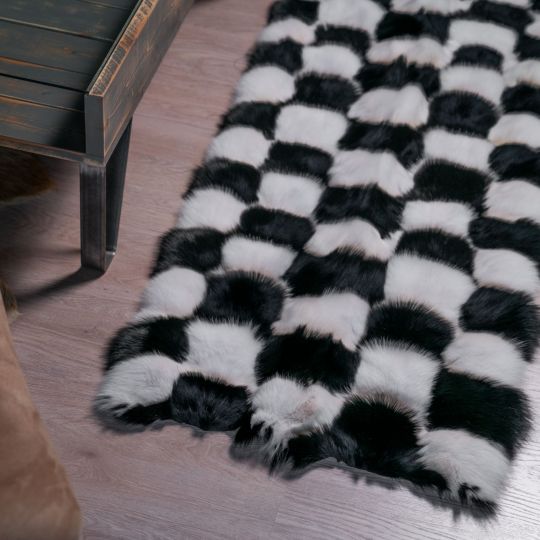 Black White Blue Fox Fur Rug/Carpet