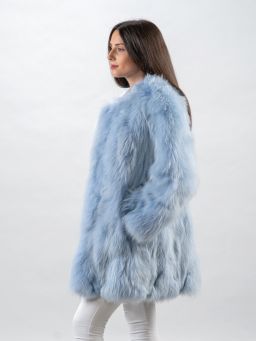 Sky Blue Fin Raccoon Fur Jacket