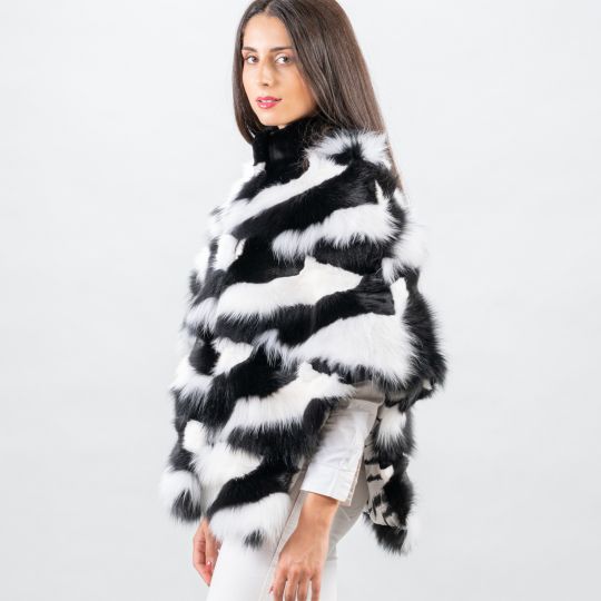 Black White Fox Fur Cape