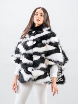 Black White Fox Fur Cape