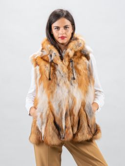 Hooded Canadian Red Fox Fur Vest