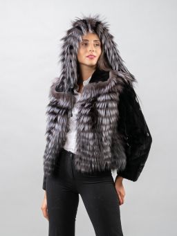 Hooded Silver Fox Fur Jacket