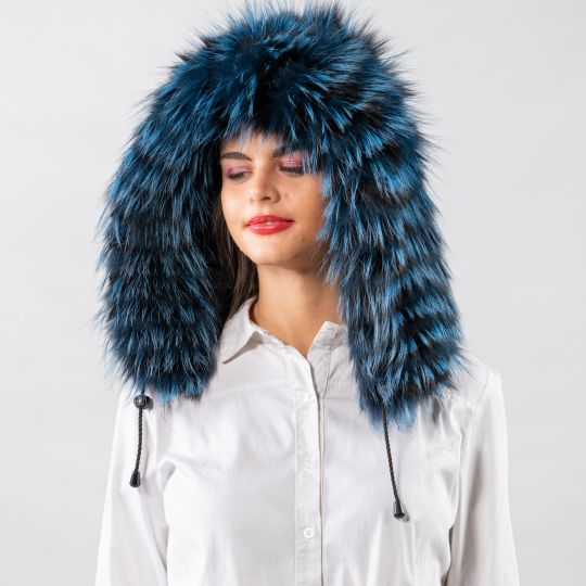 Blue Silver Fox Fur Hood Double Sided