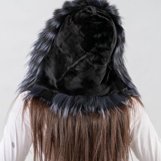 Dark Blue Fox Fur Hood Double Sided