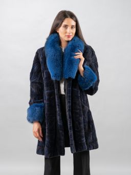 Dark Blue Mink Fur Coat Knee Length
