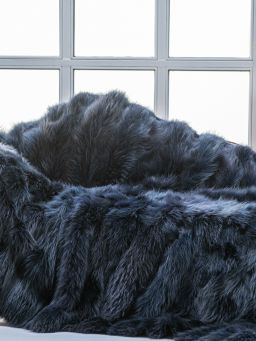 Dark Blue Finn Raccoon Fur Throw Blanket