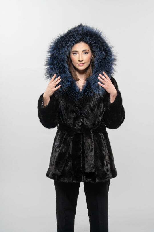 Hooded Black Mink Fur Jacket
