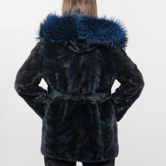 Hooded Blue Mink Fur Jacket