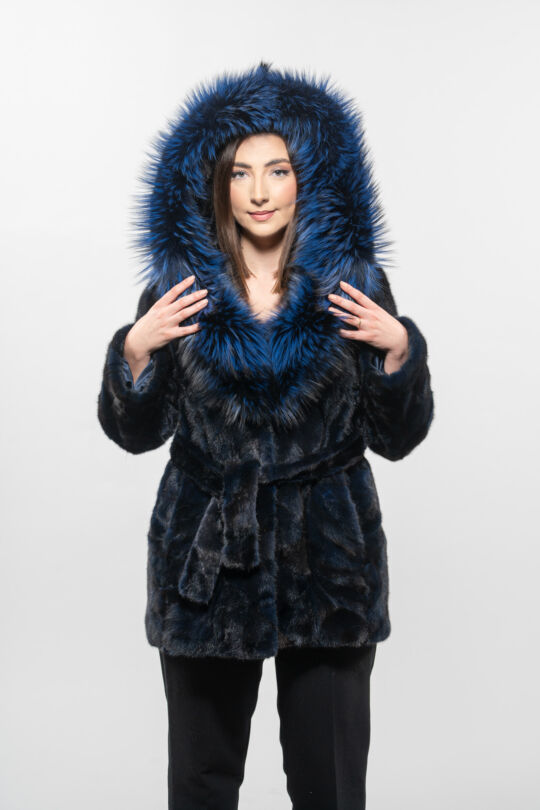 Hooded Blue Mink Fur Jacket