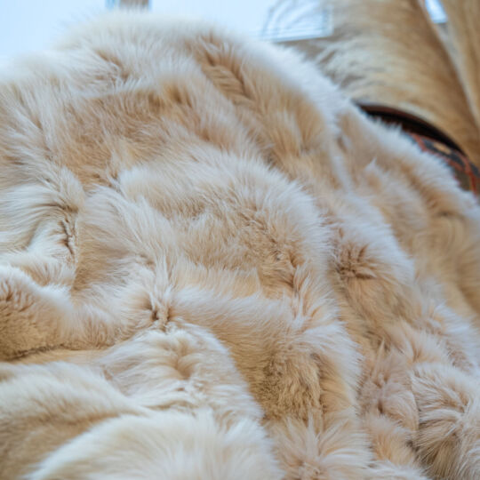 Cream Shadow Fox Fur Blanket